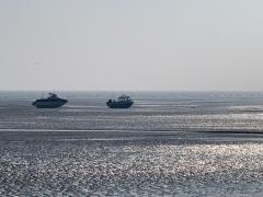 Boats stranded (for now) by the low tide